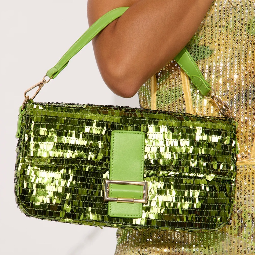 Lime Green Sequin Shoulder Bag - Picture 2 of 6